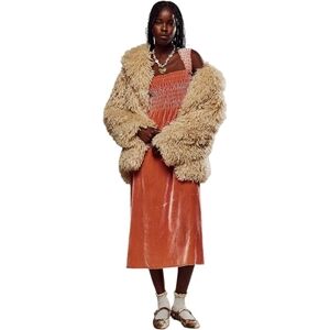 Free People Camille Velvet Smocked Midi Dress NWOT